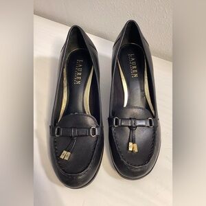 Lauren Ralph Lauren Black Leather Loafers with Gold Accents